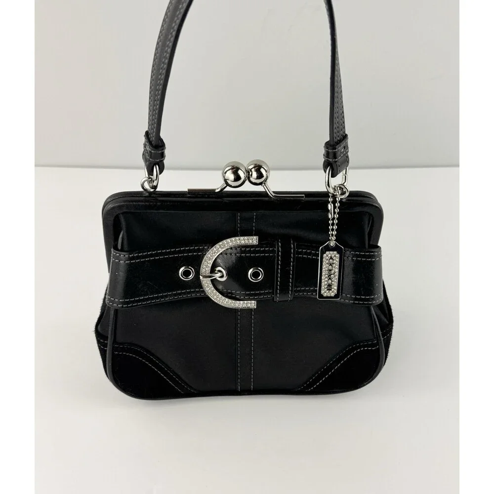 VTG Coach 3579 Madison Black Satin Swarovski Crystal Kiss Lock Bag Archive